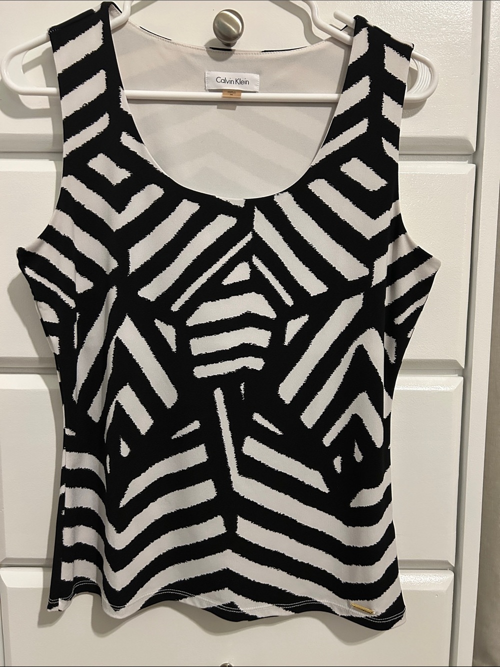 Calvin Klein Black & White Abstract Stripe Tank